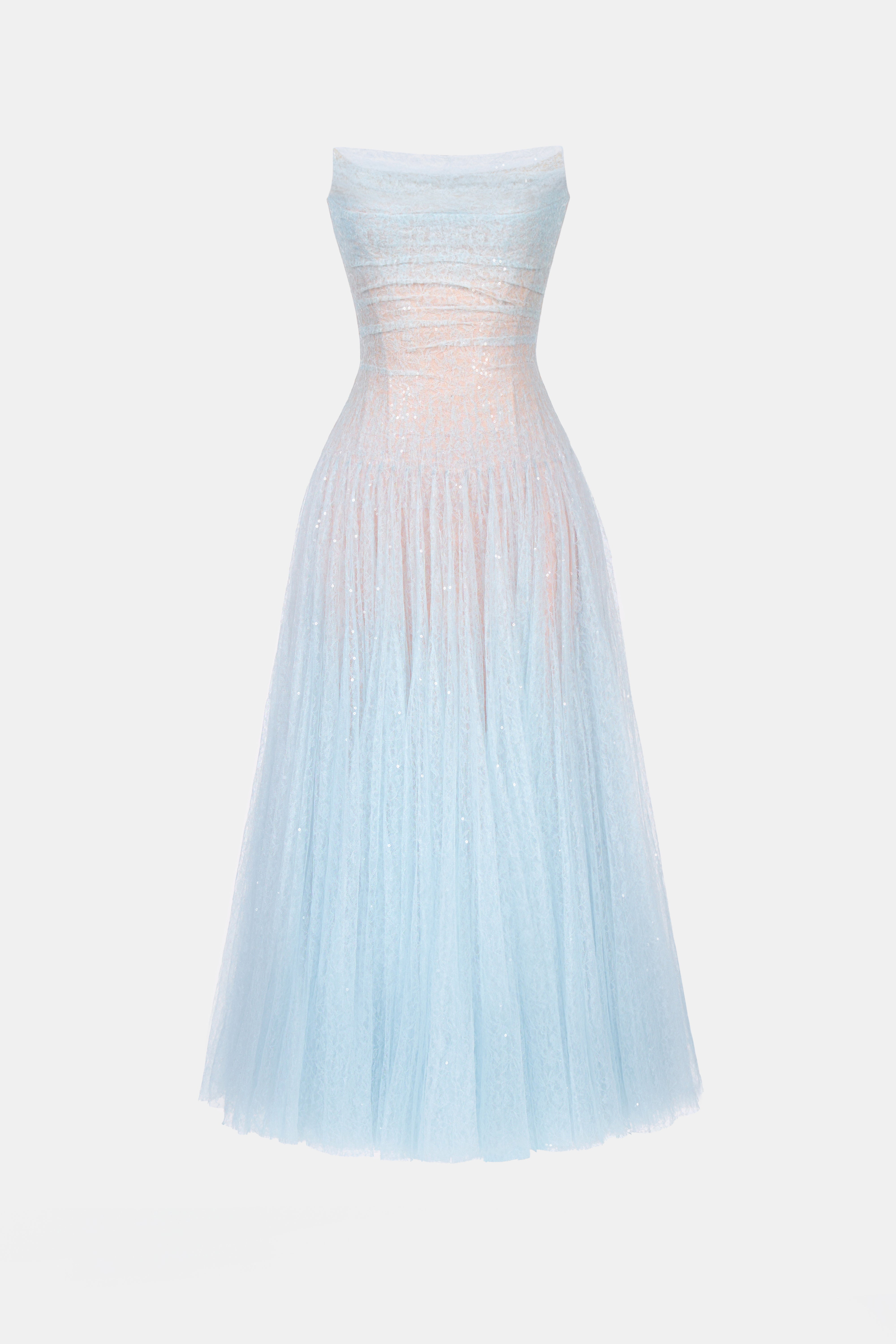 Blue Draped Lace Midi Dress – Montsand