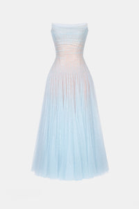 Blue Draped Lace Midi Dress