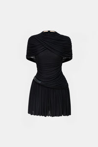 Black Draped Cape Mini Dress
