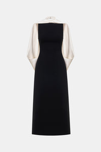Black Scarf Mock Neck Midi Dress