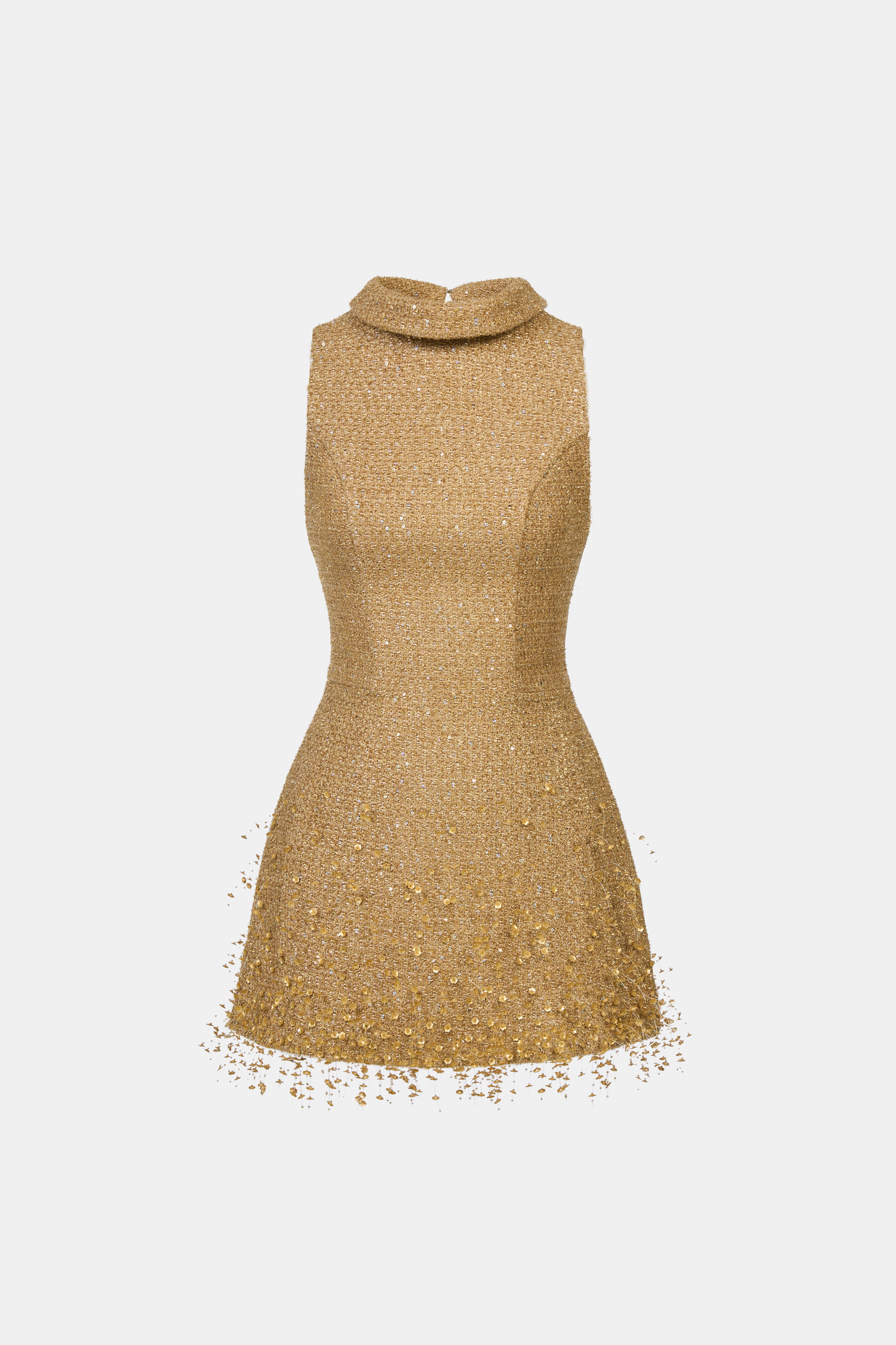 Camel Crystal Beaded Tweed Top M