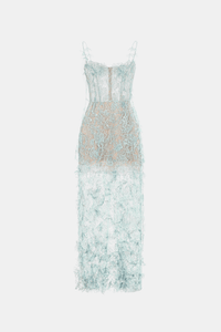 Baby Blue Beaded Lace Pencil Dress - Montsand