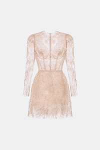 Baby Pink Beaded Lace Mini Dress - Montsand