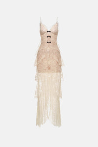 Beige Floral Bow Vneck Maxi Dress - Montsand