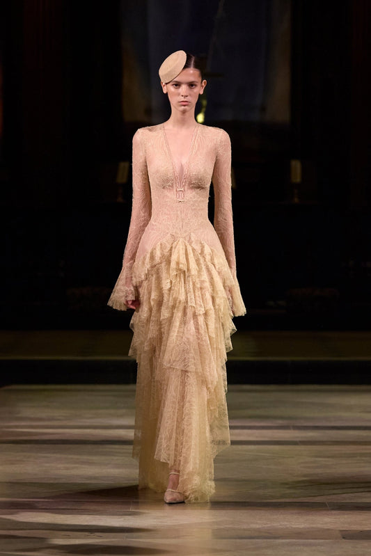 Beige Lace Cascade Dress - Montsand