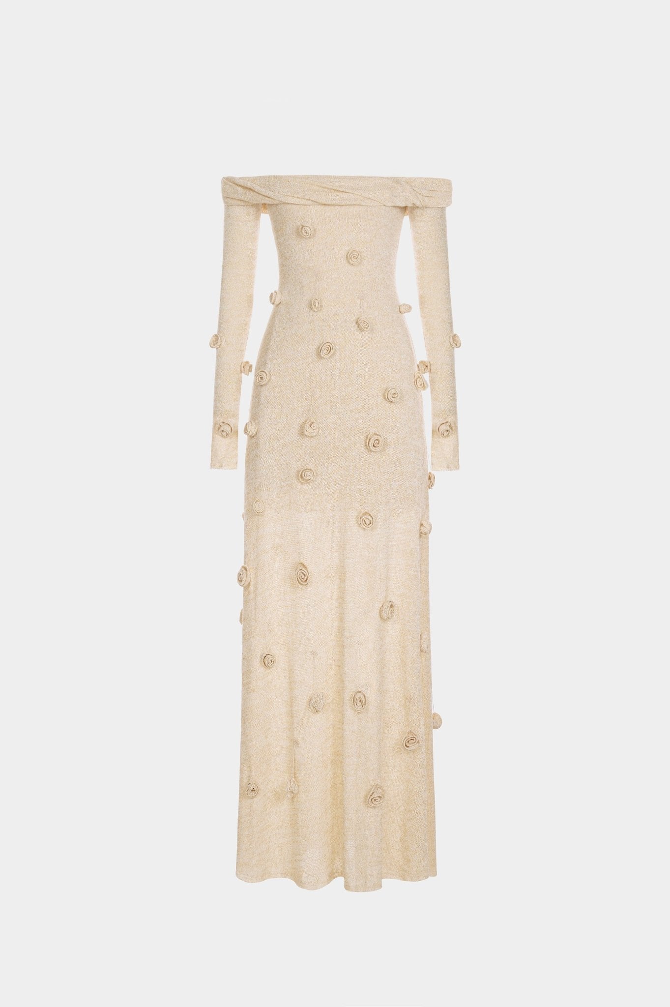Beige Off-shoulder Floral Dress M Beige Off-shoulder Floral Dress M