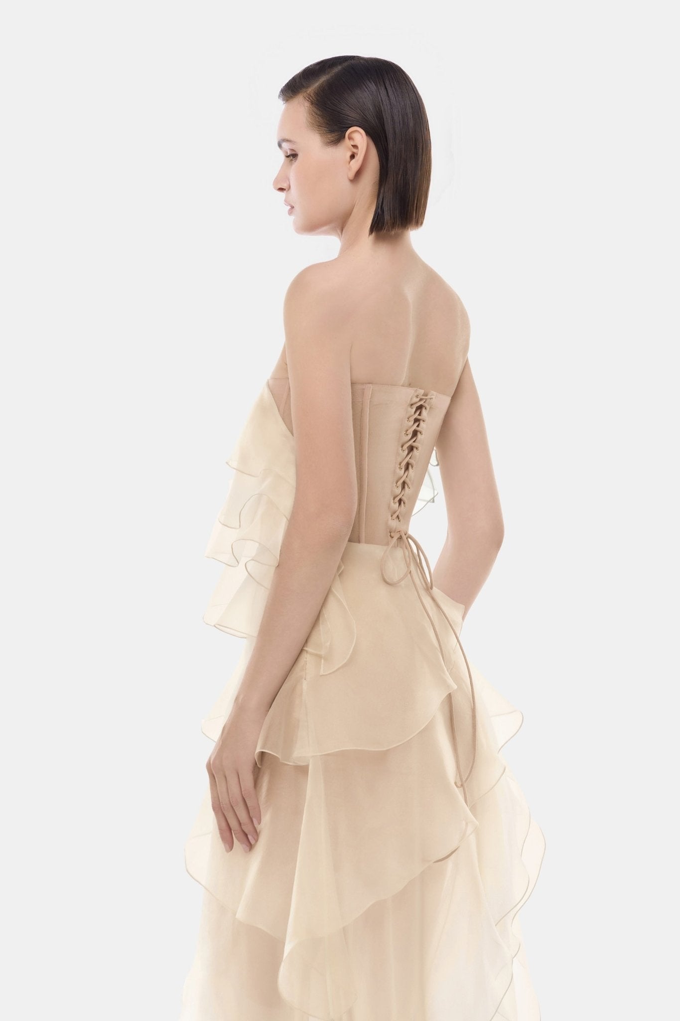 Beige Tiered Strapless Dress XXL