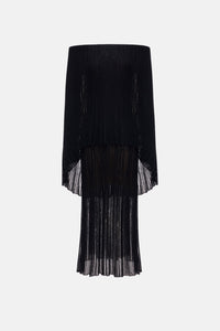 Black Off - Shoulder Pleated Midi Dress - Montsand