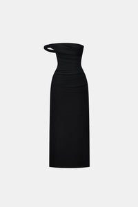 Black One-off Shoulder Draped Midi Dress - Montsand