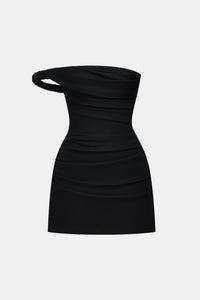 Black One-off Shoulder Draped Mini Dress Dresses Montsand