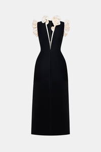 Black Ruffle Vneck Maxi Dress - Montsand