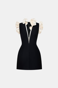 Black Ruffle Vneck Mini Dress - Montsand