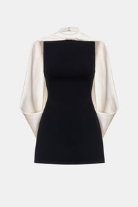 Black Scarf Mock Neck Mini Dress - Montsand