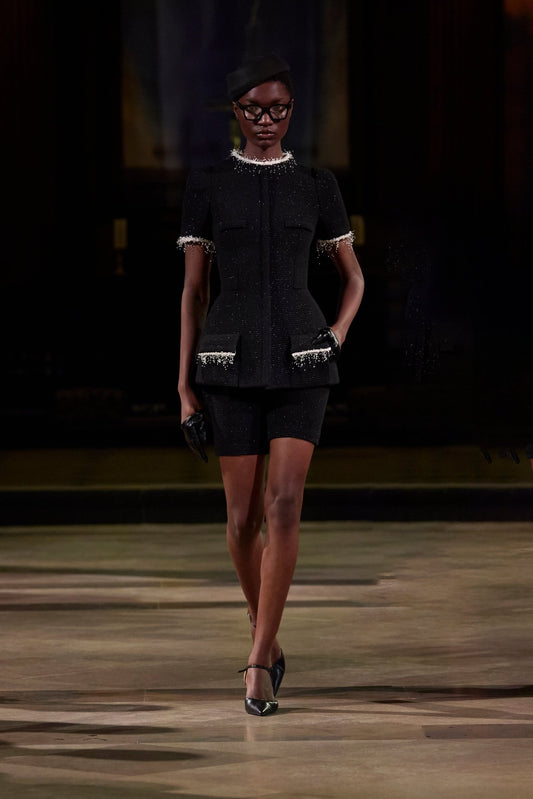 Black Short Sleeve Tweed Blazer - Montsand