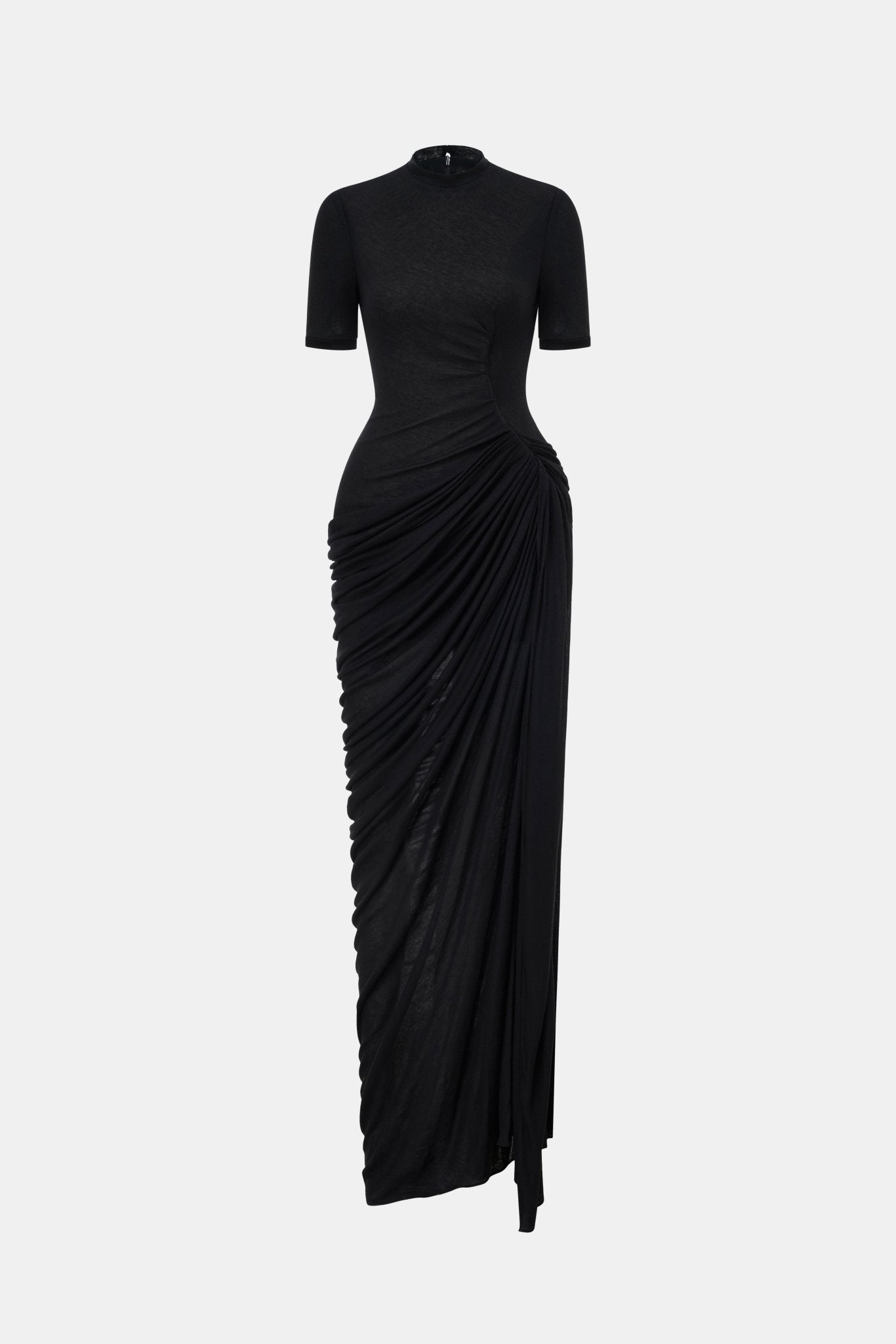 Black Short-sleeves Ruched Maxi Dress Montsand Black Short-sleeves Ruched Maxi Dress Montsand
