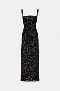 Black Straight Neckline Bodice Maxi Dress - Montsand