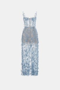 Blue Beaded Lace Pencil Dress - Montsand