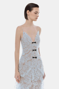 Blue Floral Bow Vneck Mini Dress - Montsand
