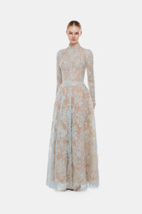 Blue Lace Botton Front Dress - Montsand