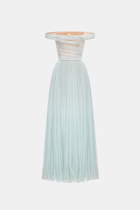 Blue Off - shoulder Maxi Dress - Montsand