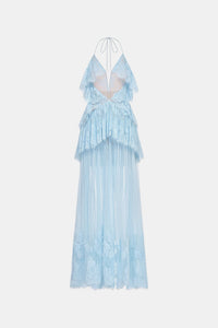 Blue Open-Back Tiered Mesh Dress - Montsand