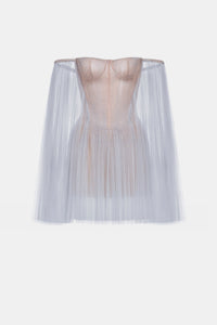 Blue Tulle Off-shoulder Mini Dress - Montsand