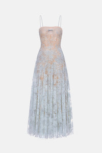 BlueStraight Neckline Pleat Maxi Dress - Montsand