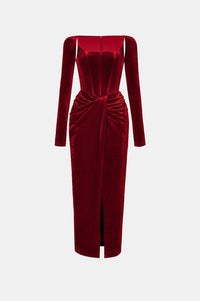 Bordeaux Velvet Draped Dress - Montsand