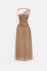Brown Draped Midi Dress - Montsand