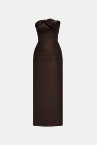 Brown Draped Tube Midi Dress Dresses Montsand