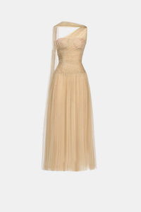 Gold Draped Midi Dress