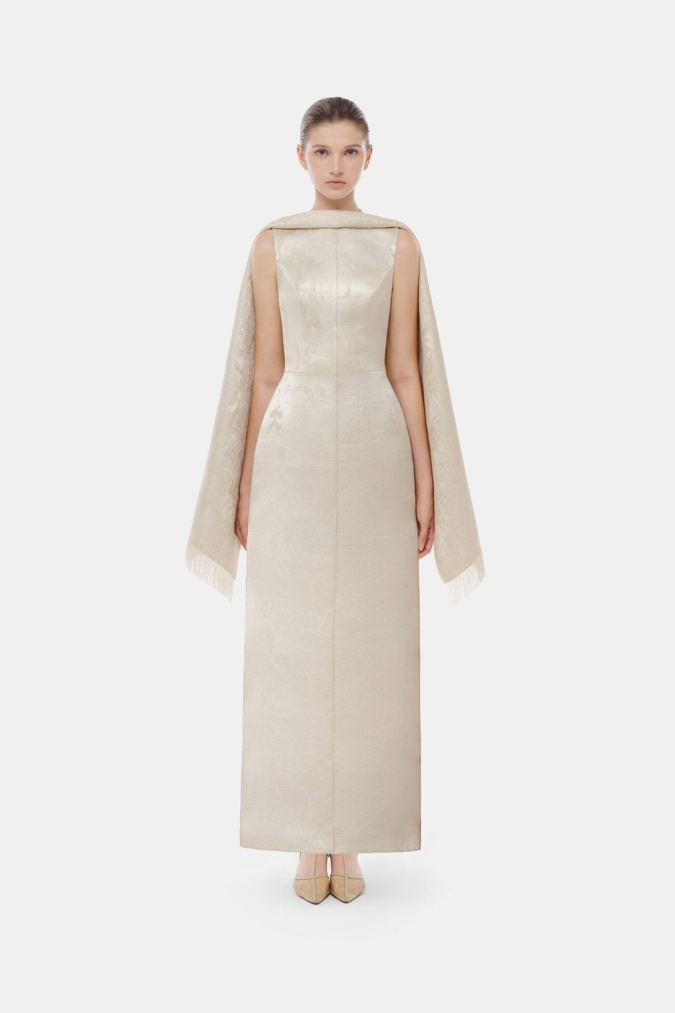 scarf maxi dress Gold Tailored Scarf Maxi Dress