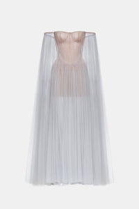 Grey Tulle Off-shoulder Maxi Dress - Montsand