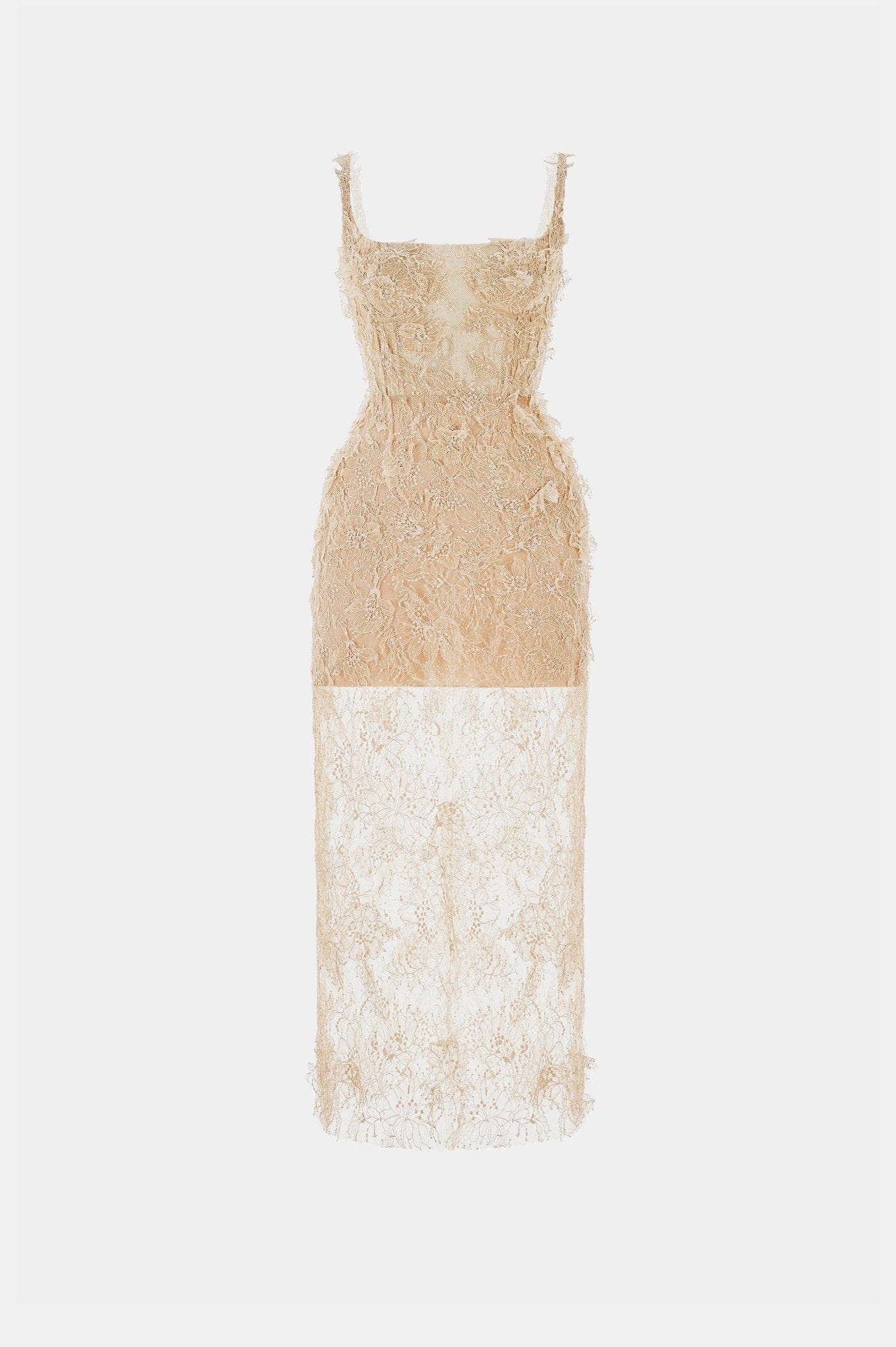 Beige Beaded Lace Fitted Dress XXL Beige Beaded Lace Fitted Dress XXL
