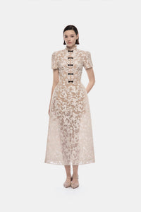 Ivory Brocade Bow Midi Dress - Montsand