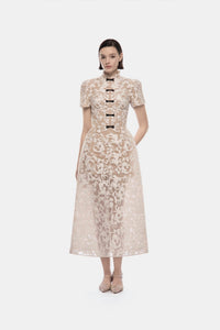 Ivory Brocade Bow Midi Dress - Montsand