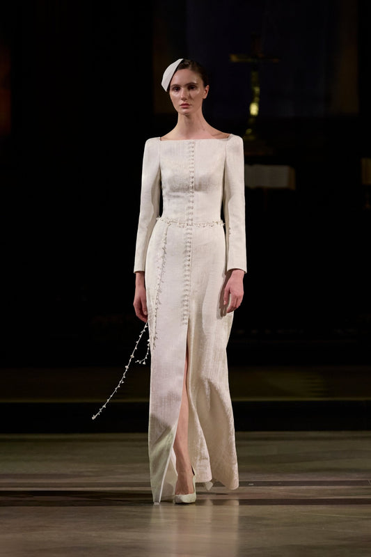 Ivory Brocade Split Dress - Montsand