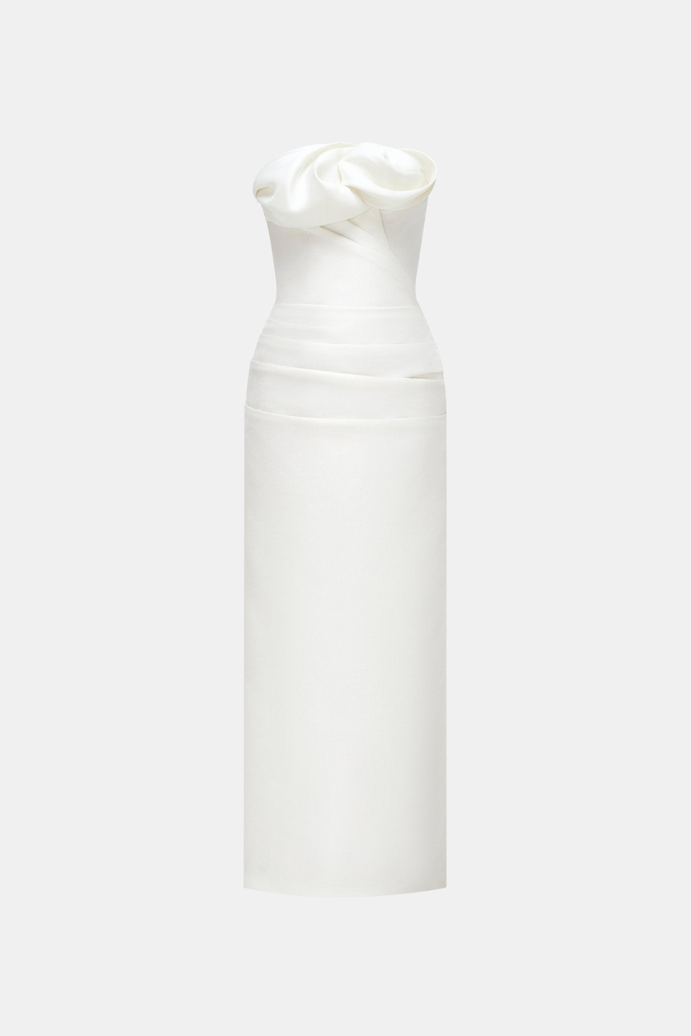 Ivory Draped Tube Midi Dress L