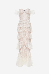 Ivory Lace Ruffle Strap Off Maxi Dress - Montsand