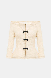 Ivory Off-shoulder Crystal Beaded Blazer - Montsand