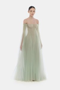 Mint Tulle Off - shoulder Maxi Dress - Montsand