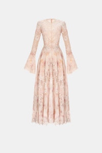Peach Lace Appliqué Midi Dress - Montsand