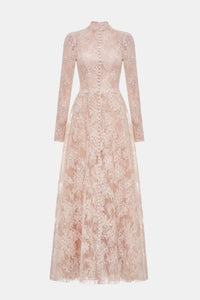 Peach Lace Botton Front Dress - Montsand