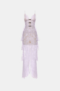 Violet Floral Bow Vneck Maxi Dress - Montsand