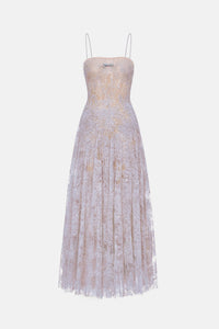 Violet Straight Neckline Pleat Maxi Dress - Montsand