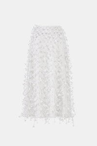 White 3D Floral Midi Skirt - Montsand