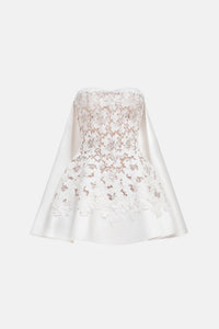 White Detachable Cape Skater Mini Dress - Montsand
