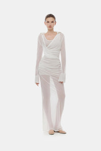 White Draped Ruched Jersey Dress - Montsand