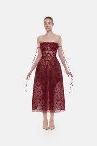 Wine Floral String Midi Dress - Montsand