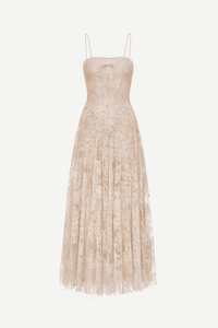 Peach Straight Neckline Pleat Maxi Dress
